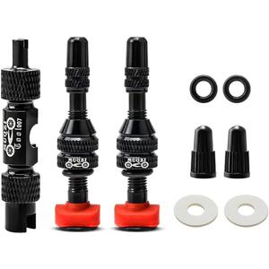 MUQZI Tubeless Presta Valve Stem Kits - No Leak Bike tubeless Valve Stems with Integrated Valve Core Remover Tool and Alloy Presta Valve Stem Caps for Bicycle, Black(40mm)