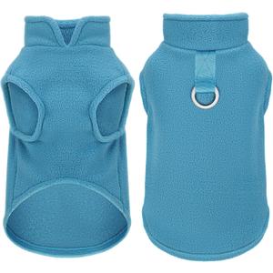 Sleeveless Pullover Fleece Vest for Small Dogs: Cozy Polyester Dog Jacket, Tank Top Sweater with Leash Ring and Armholes C Soft, Warm, and Easy-to-Wear Design for Everyday Comfort Lake Blue S