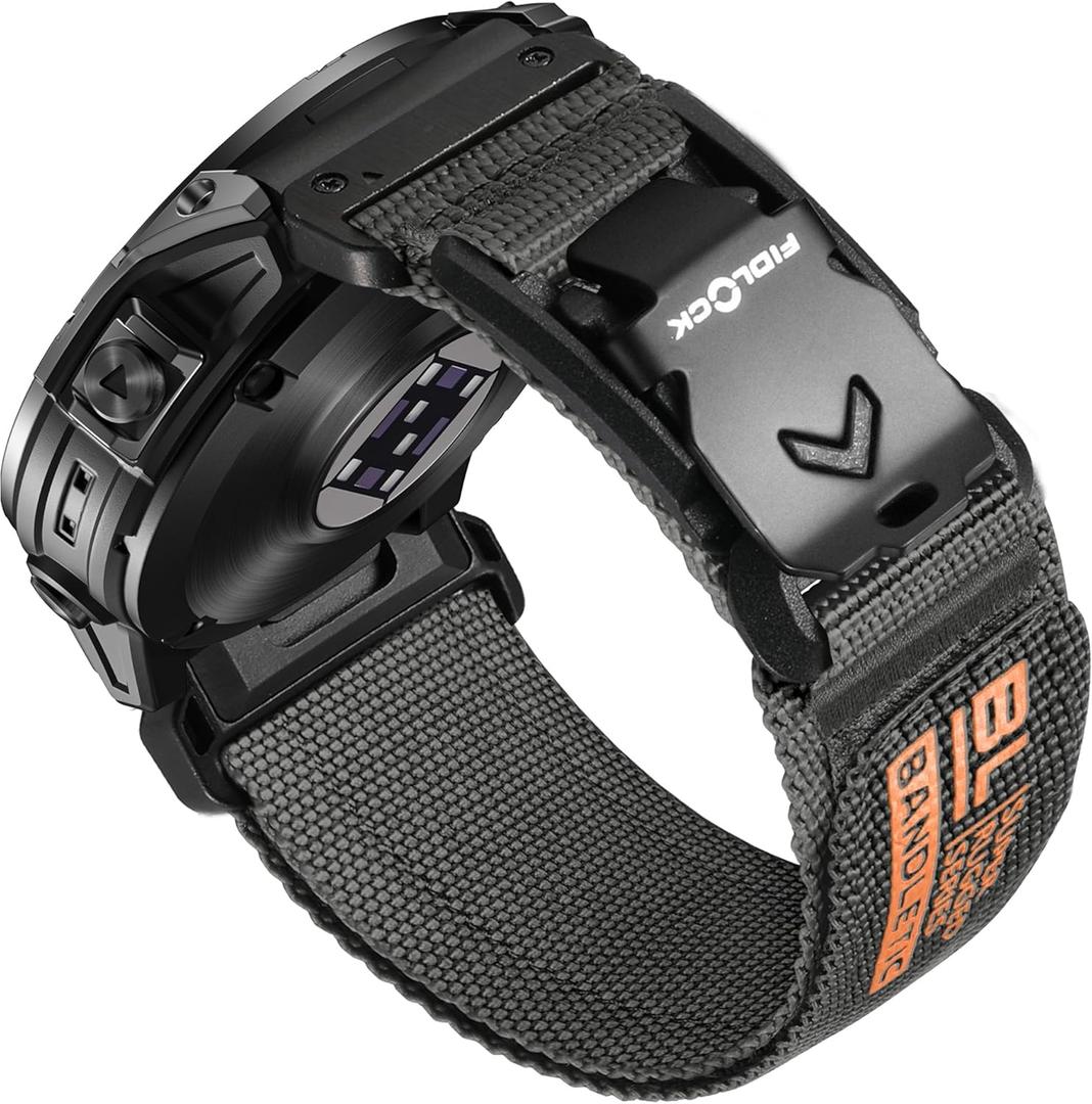 Bandletic Compatible with Garmin Fenix 5 6 7 Watch Band - 22mm Easy-Fit Rugged Nylon Strap with Magnetic Fidlock V-Buckle for Fenix 8 47mm/7 6 Pro/5 Plus/Forerunner 965/945/Approach S62/Instinct 3 2,Medium (6.5"-7.1")
