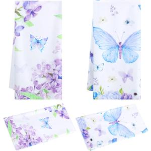 Tatuo 2 Pcs Lilacs Butterfly Hand Towels for Bathroom Absorbent 19.7 x 27.6 Inch Purple Floral Bath Towels Spring Kitchen Towel Housewarming Decorative Dish Gifts for Hotel, Gym and Spa