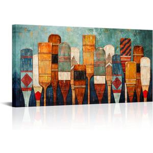 Derkymo Vintage Oar Picture Print Artwork Large Size Coastal Canvas Wall Art Framed Ready to Hang 24"x48"