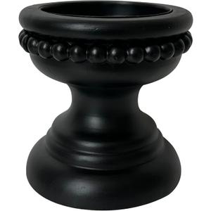 dwellington Farmhouse Rustic Wood Pillar Candle Holder, Decorative Beaded Candlestick Holder Stand for Home Dcor, Gifts, Wedding (Black)