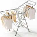 Stainless Steel Foldable Clothes Drying Rack with Adjustable Wings, Windproof Holes & Wheels | Heavy Duty 132 lb Load Capacity | Space-Saving Laundry Rack for Indoor & Outdoor Use, Medium