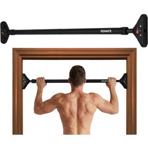 Squatz Doorway Pull Up Bar, Adjustable Door Frame Pull Up Bar with Level Meter, Locking Mechanism & Foam Grips, No Drill Chin Up Bar for Door Frame, Portable Design for Home Workouts