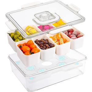 Snackle Box Container, Snack Tray with Lid and Handle, Snacklebox with Reusable Ice Pack, Halloween Candy Bowl, Divided Snack Containers, 8 Compartment Snackable Boxes, for Halloween Party