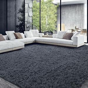 HOMBYS Shaggy Area Rug 8x10 Feet, Ultra Soft Large Plush Faux Fur Carpet, Non-Skid Bedroom Living Room Rug for Kids Playroom Home Decor, Dark Grey