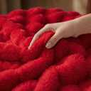 Leximan Cozy Faux Fur Throw Blanket for Couch, Reversible Plush Fluffy Decorative Bubble Throw for Sofa and Living Room, Soft Lap Blanket for Bed, Dog & Cat (Red, 40''x50'')