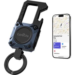 Keychain, Works with Apple Find My, Heavy Duty Keychain Bottle Opener, Carabiner Car Key Chains with GPS Tracker, Key Finder, Bluetooth Tracker for Luggage, Kids, Bags and More, Rechargeable, Blue