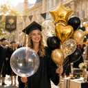 Black and Gold Balloons Heart Star Shape Foil Balloons for Birthday Party, Metallic Gold and Black Party Decoration 18 in Clear Confetti Heart Star Mylar Balloon as Graduation 2025 Prom Supplies Decor