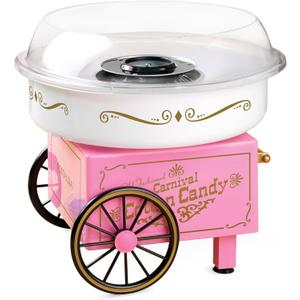 Nostalgia Cotton Candy Machine - Retro Cotton Candy Machine for Kids with 2 Reusable Cones, 1 Sugar Scoop, and 1 Extractor Head  Pink
