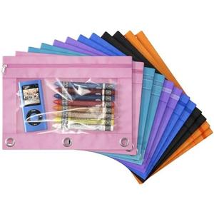 MINI LOP 3 Ring Binder Pencil Pouches, Zippered Clear Window Pencil Case for Binder with Rivet Enforced Hole 3 Ring, 12 Packs (12)