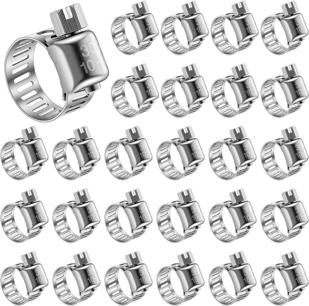 50 Pcs Stainless Steel Hose Clamps 3/8 Inch to 5/8 Inch (10- 16 mm) 304 Stainless Steel Worm Gear Metal Hose Clamps for Pipe, Intercooler, Plumbing, Tube and Fuel Line