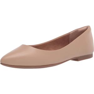 Amazon Essentials Women's Pointed-Toe Ballet Flats (12, Beige Faux Leather)