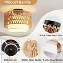 Somniferous Rattan Ceiling Light Fixture, Boho Flush Mount Ceiling Light with Double Drum Shade, Farmhouse Woven Light Fixture for Bedroom, Living Room, Kitchen, Hallway, Entryway, 12.6”, E26 Base, 12.6 x 9.25 inches