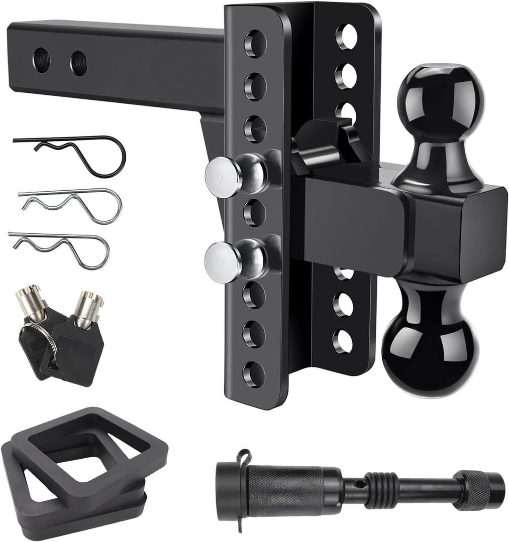 Adjustable Trailer Hitch Fits 2.5-Inch Receiver 8-Inch Drop/Rise, 2" & 2-5/16" Ball Hitches for Trucks, 22,000 LBS GTW, Drop Hitch Tow Hitch Trailer Hitches with Anti-Theft Pin, Black