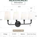 Bathroom Light Fixtures, 4 Light Matte Black Vanity Lights with Flared White Fabric Shade, 28 Inch Wall Sconce, Modern Sconces Wall Lighting for Hallway Bedroom, VL837-MB-4