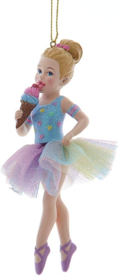 Kurt Adler 5.25-Inch Blonde Ice Cream Girl Ornament  Resin and Fabric Christmas Decoration with Rainbow Tutu and Ballet Shoes  E1042