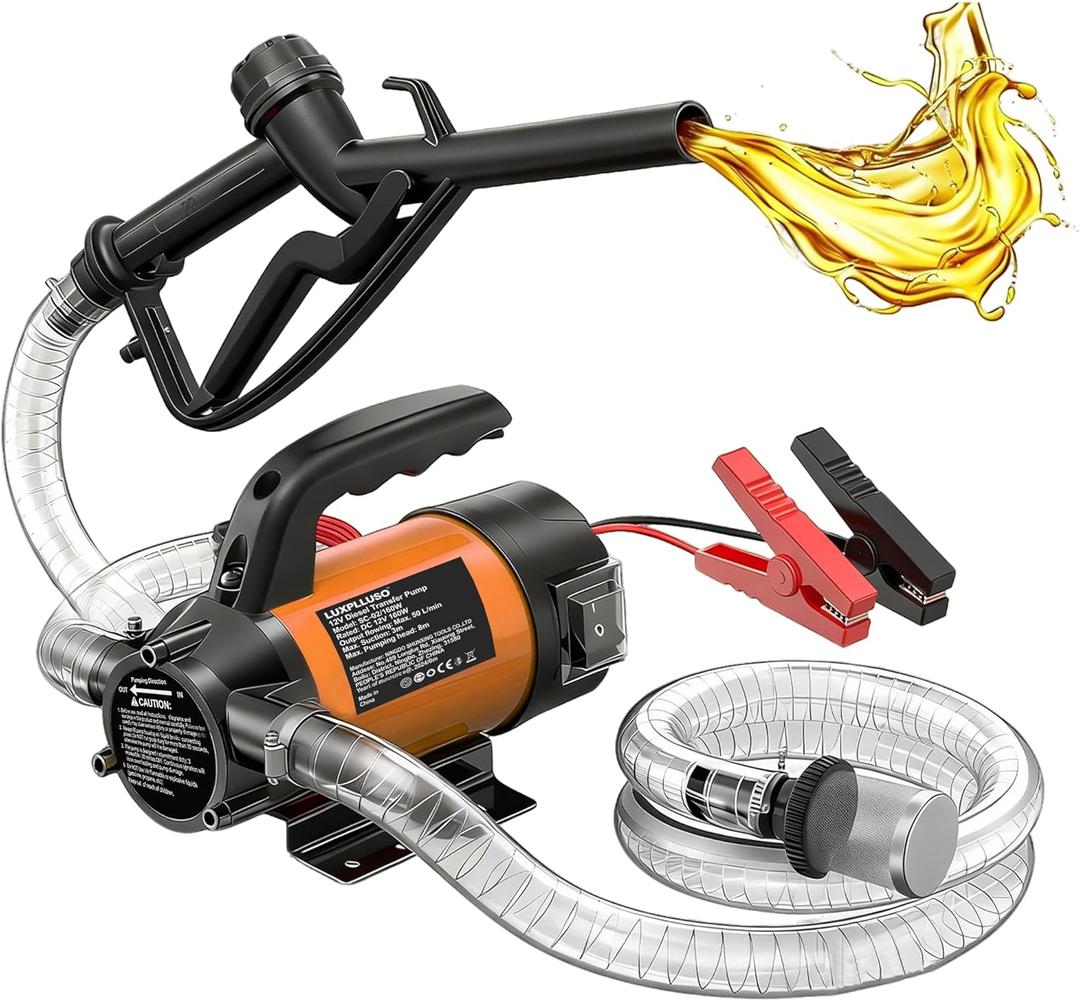 Fuel Transfer Pump Kit: 12V 15GPM Electric Diesel Transfer Pump with Fuel Nozzle & Hoses for Diesel Kerosene Transformer Oil, Protable Self-Priming Pump for Home Business Farm