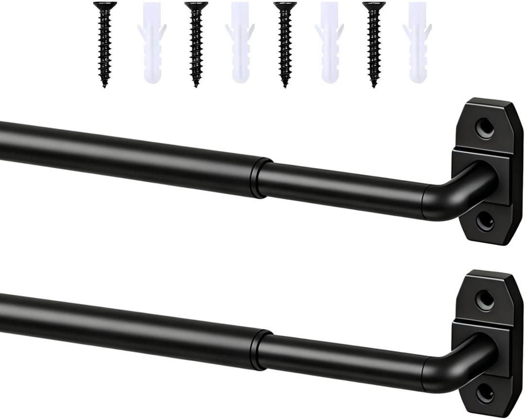 Black Curtain Rod Adjustable 18-32 Inch,2 Pack Sash Rods for French Door Window, All Hardware Included for Kitchen RV Patio, Wrap Around