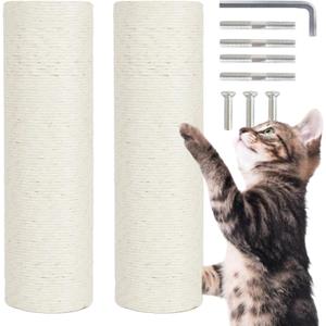 PowerKing Thick Natural Sisal Replacement Scratching Post,15.7" Length, 4.5" Thick, 2Pcs M8 Cat Scratch Post Refill Poles, Ideal for Refurbishment, Includes Screws, White