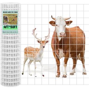 Gisafai 16 Gauge Galvanized Welded Wire Fence 4 ft x 50ft PVC Coated Hardware Cloth, 2.36" x 2.36" Mesh, Heavy Duty Garden Fencing Roll for Chicken, Dog Yard, Deer Cattle & Animal Protection(White)
