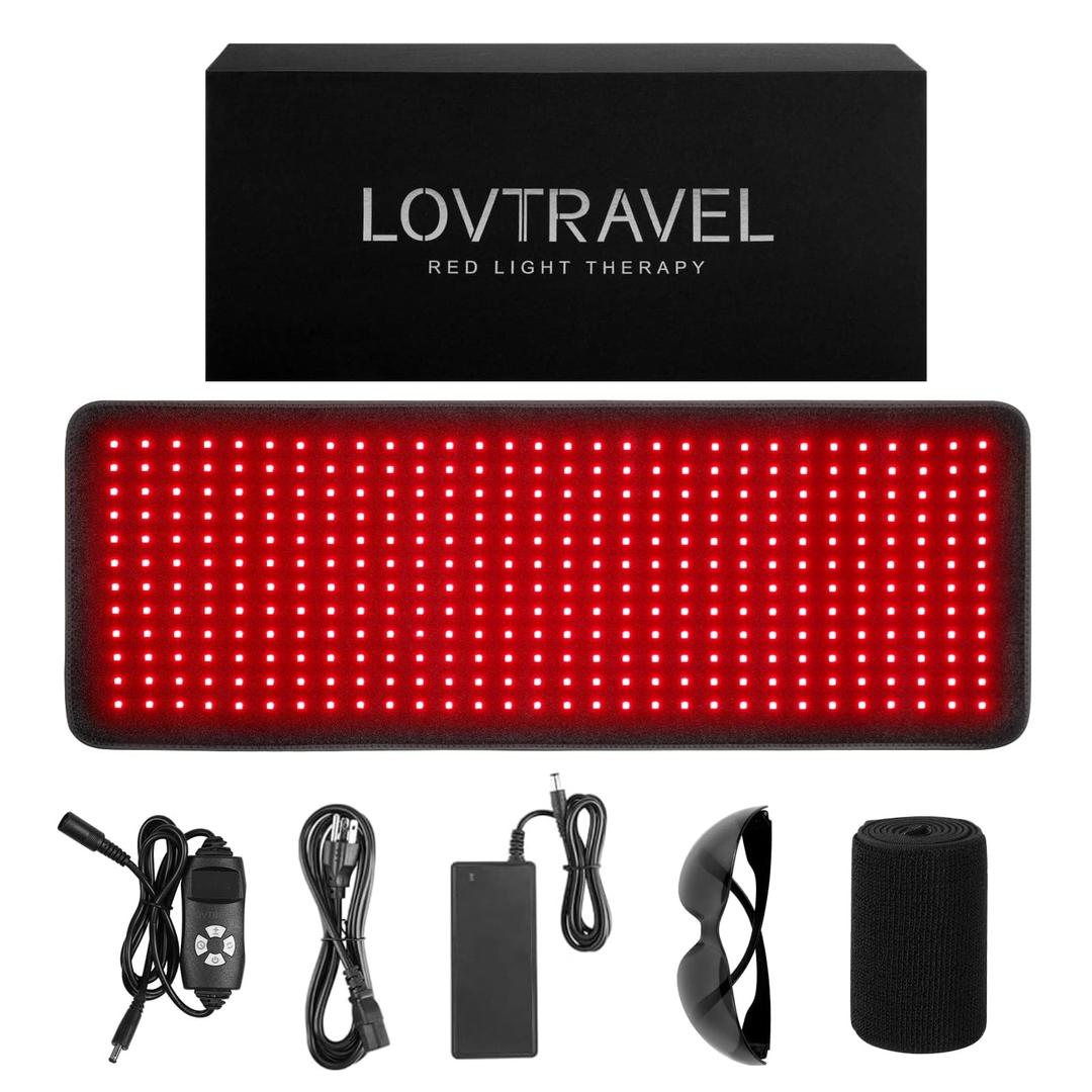 LOVTRAVEL 360pcs LED 660nm Red Light and 850nm Near Infrared Light Therapy Devices Mat Large Wearable Pads Wrap for Body Pain Relief