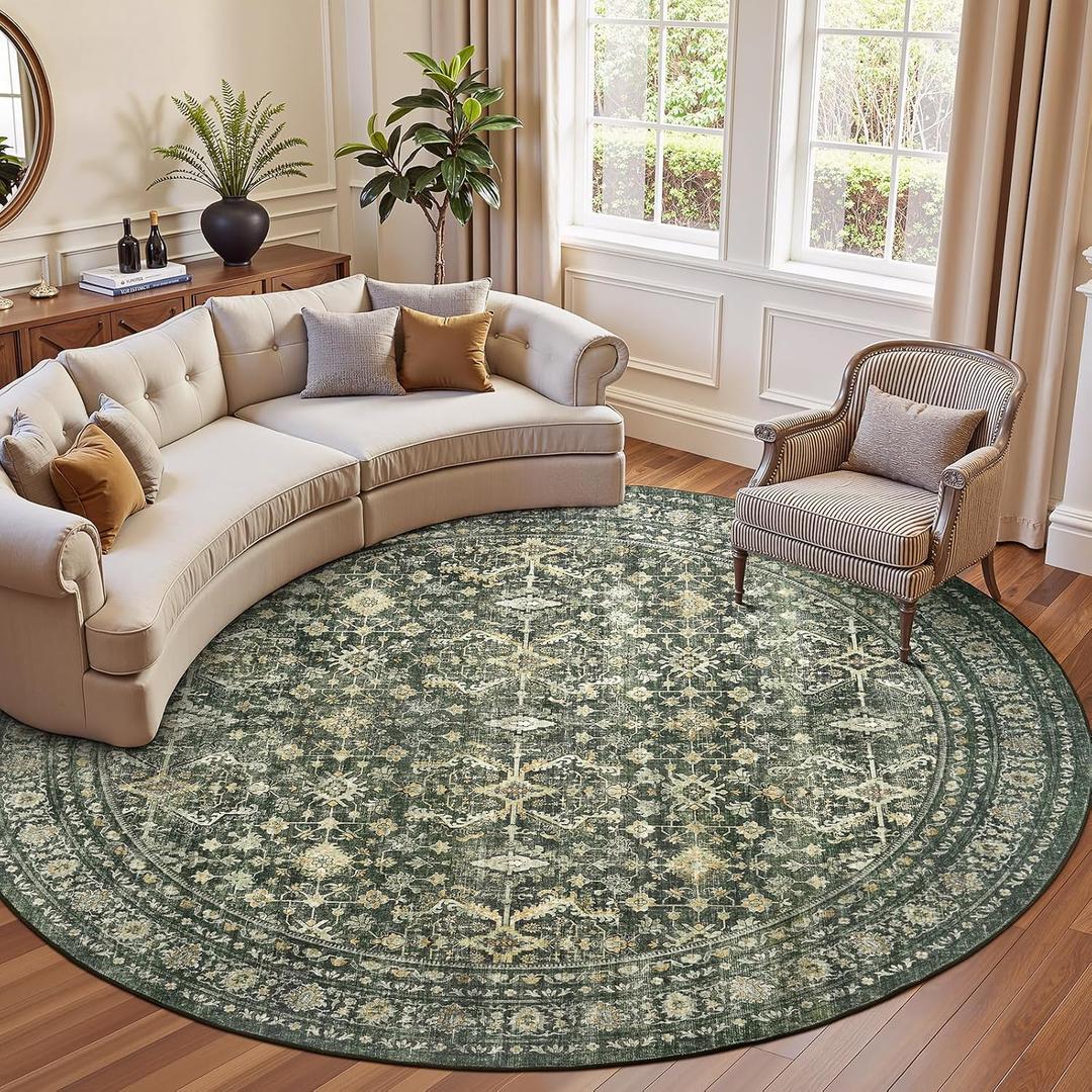 8ft Area Rugs for Living Room Bedroom, Green Washable Non-Slip Carpet
