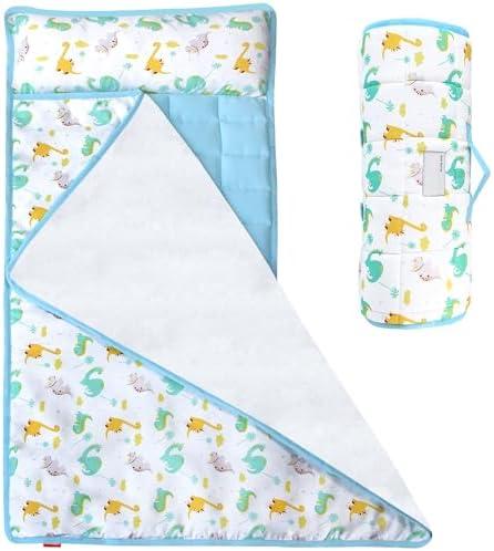 Moonsea Nap Mat for Toddlers Dinosaur and Fleece Minky Blanket, Lightweight Perfect for Kids Preschool, Daycare, Travel Sleeping Bag Boys Girls, 21" x 50" Fit on a Standard Cot