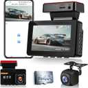 NHOPEEW 4K Dual Dash Camera for Cars with WiFi & APP Control - 3Inch Screen Dash Cam Front and Rear - 150 Wide Angle/GPS/G-Sensor/Loop Recording/Night Vision/ADAS/Split Screen + 64GB Card