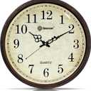 Geevon Vintage Brown Wall Clock, Silent 16" Non Ticking Wall Clock Battery Operated Retro Rustic Style Round Clock Decorative for Kitchen,Classroom,Bedroom,Living Room Decor