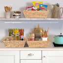 2 x Set of 3 Snack Baskets, Water Hyacinth Basket, Wicker Snack Basket Organizer for Office, Small Wicker Baskets with Handles (3 Medium Basket)