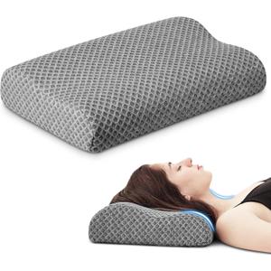 Travel Pillow Memory Foam Pillows, Ergonomic Wave Cervical Neck Pillow for Neck Pain Relief, Compressible Medium Firm Side Sleeper Pillow, Ideal for Camping, Office, Home & Bed (Dark Grey, M) (M-17.7124/3 In)