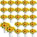 SiliFine 24 Sets Sunflowers Centerpieces for Tables Artificial Sunflower with Vase Rustic Yellow Fake Flower for Wedding Decor Spring Summer Picnic Centerpieces Home Kitchen Shelf Decor (White)