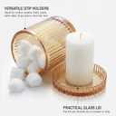 Bathroom Organizers and Storage,2 Pack Glass Qtip Holder Dispenser,Bathroom Essentials Accessories Decor,Vanity Makeup Storage Organizer for Cotton Swabs,Cotton Balls,Pads,Floss Picks (Amber), 3.51"L x 3.51"W x 3.9"H