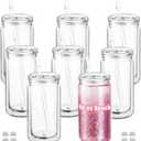 8 Pack 16oz Snow Globe Tumblers with Lids, Straws & Plugs, Double Wall Acrylic Plastic Snowglobe Cups, Pre-Drilled Hole DIY Glitter Tumbler Supplies, Bulk Clear Globe Cups for Party Favors