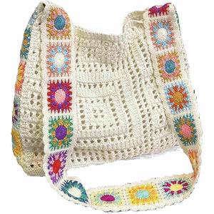 Cute Knit Beach Bag for Women, Small Boho Tote Bag, Summer Aesthetic Embroidered Bags Handbag, Beach Accessories Vacation Essentials Bag