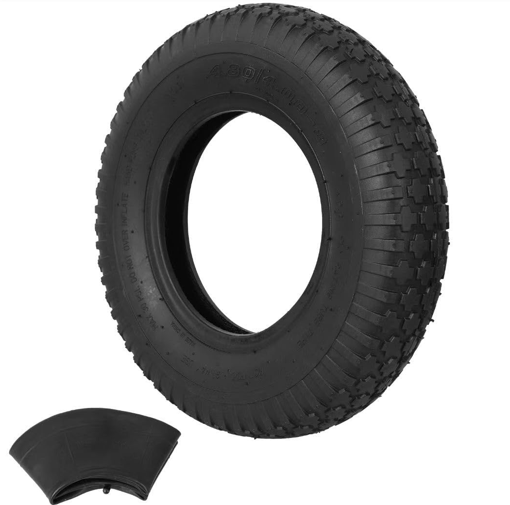 Upgrade 4.80/4.00-8 Tire and Inner Tube Set - Thick Replacement Pneumatic Rubber Wheelbarrow Tire - Wheel Barrow Wheels and Tires for Hand Truck Garden Cart 2-Pack