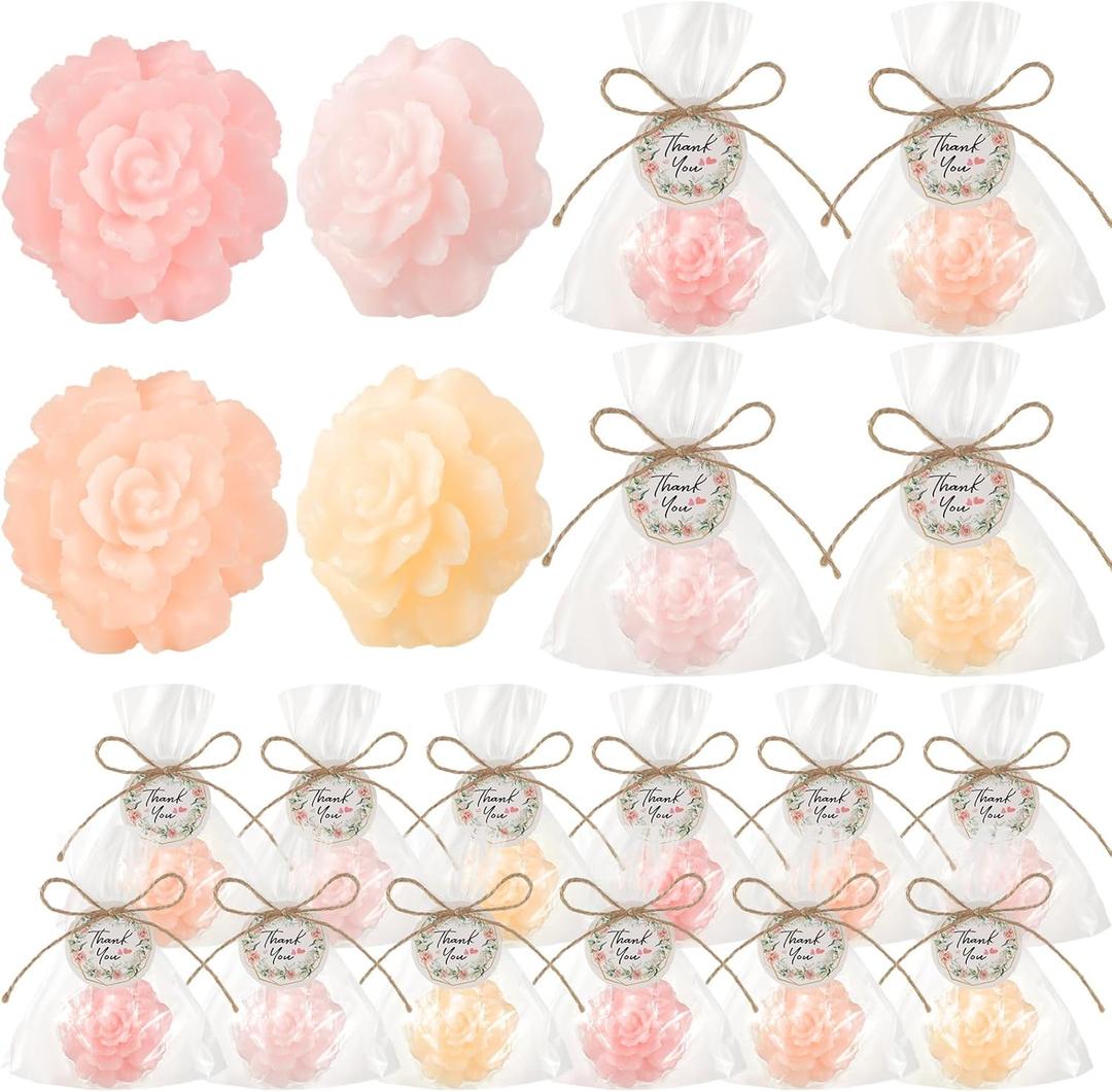 Demissle 20 Sets Baby Shower Favors Handmade Rose Flower Scented Soap Party Favors Gifts for Guests with Thank You Tags for Baby Bridal Shower Wedding Gender Reveal Party (Light Pink)