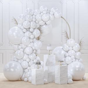 PartyWoo Pearl White Balloons 140pcs Different Sizes Pack of 18 12 10 5 Inch Metallic White Latex Balloon Arch Kit Garland for Wedding Graduation Baby Shower Birthday Party Decorations White-Z30