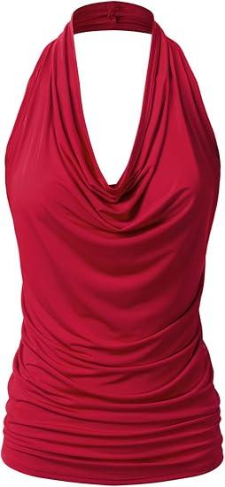 EIMIN Women's Casual Halter Neck Draped Front Sexy Open Back Tank Top (2XL)