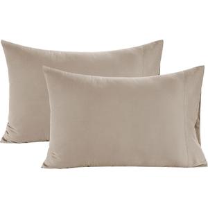 Lane Linen 100% Organic Cotton Pillow Cases Standard Size Set of 2 (20"x26") - Cotton Pillowcases Standard Size - Soft Beige Pillow Cases Set of 2 - Standard Pillow Case Pack of 2 - Linen