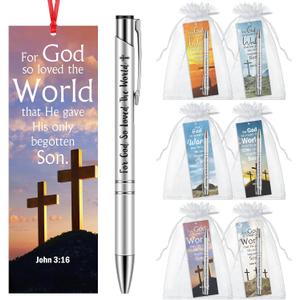 24 Pcs/ 12 Sets John 3: 16 Church Gifts Religious Christian Gifts Include 12 Bible Verse Pen, 12 Religious Cross Bookmark for Church Handouts Prizes Party Favors