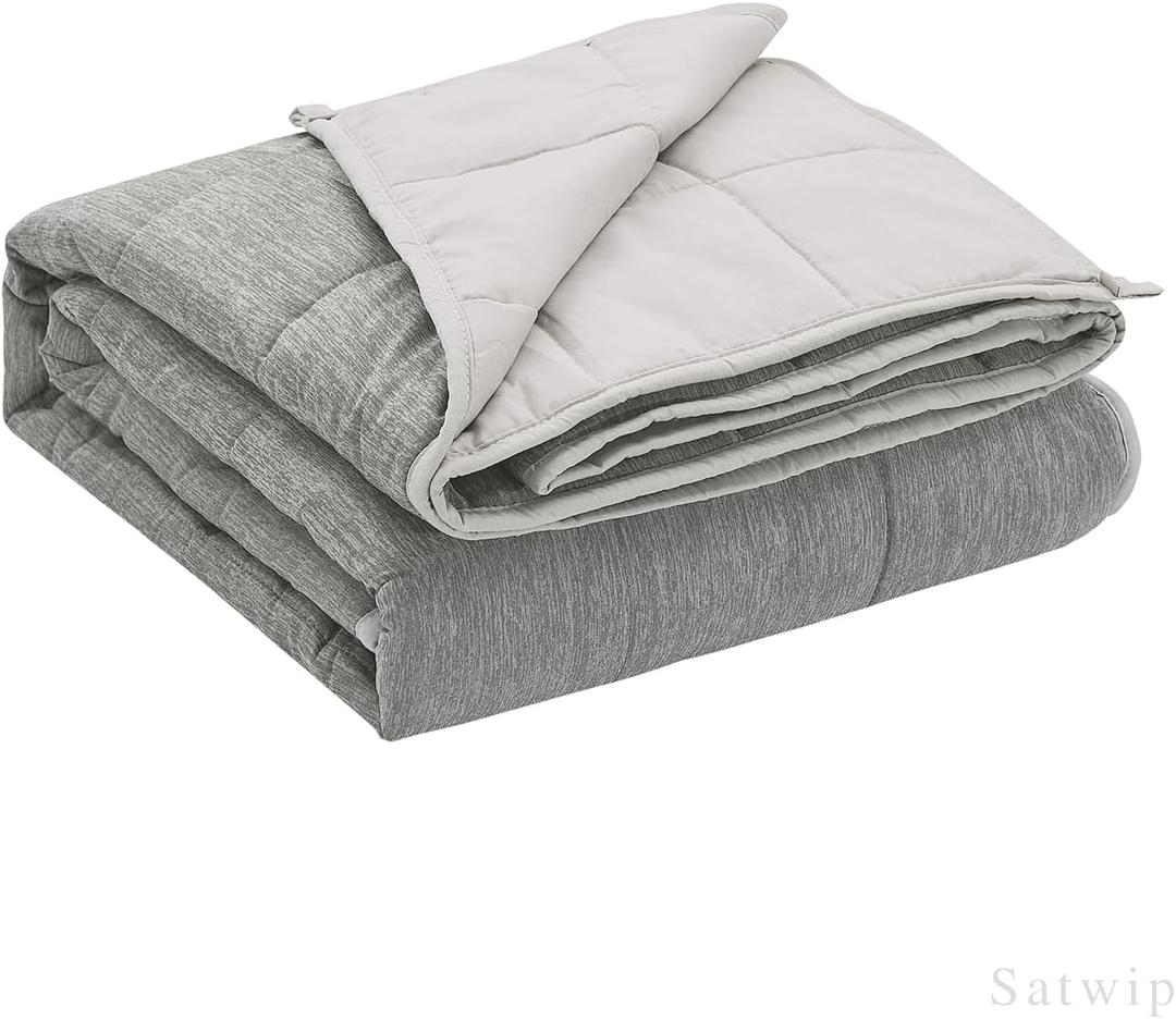 Satwip Weighted Blanket 15 LBS Queen Size, Cooling Weighted Blanket for Hot Sleepers, Cool Moire Jersey with Soft Breathable Sanded, 60 x 80 inches 15 Pounds, Grey (60" x 80" 15 lbs)