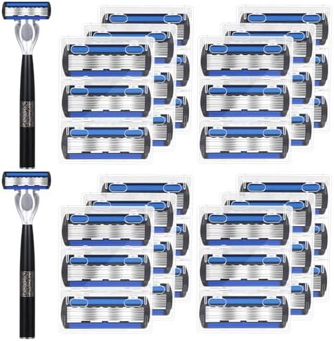 Leriton 37 Pcs Disposable Men's Razors Set 6-blade Sensitive Skin Refillable Razor Kit for a Comfortable Shave, 2 Handles and 38 Cartridges
