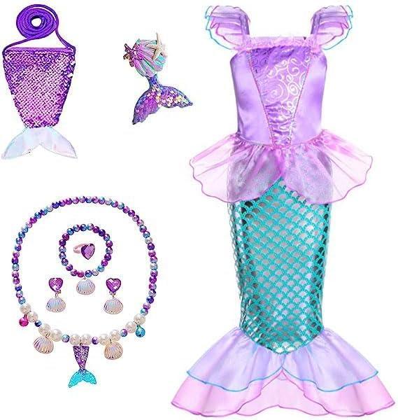 Little Girls Princess Mermaid Costume for Girls Dress Up with Accessory for Christmas Birthday Party Supplies
