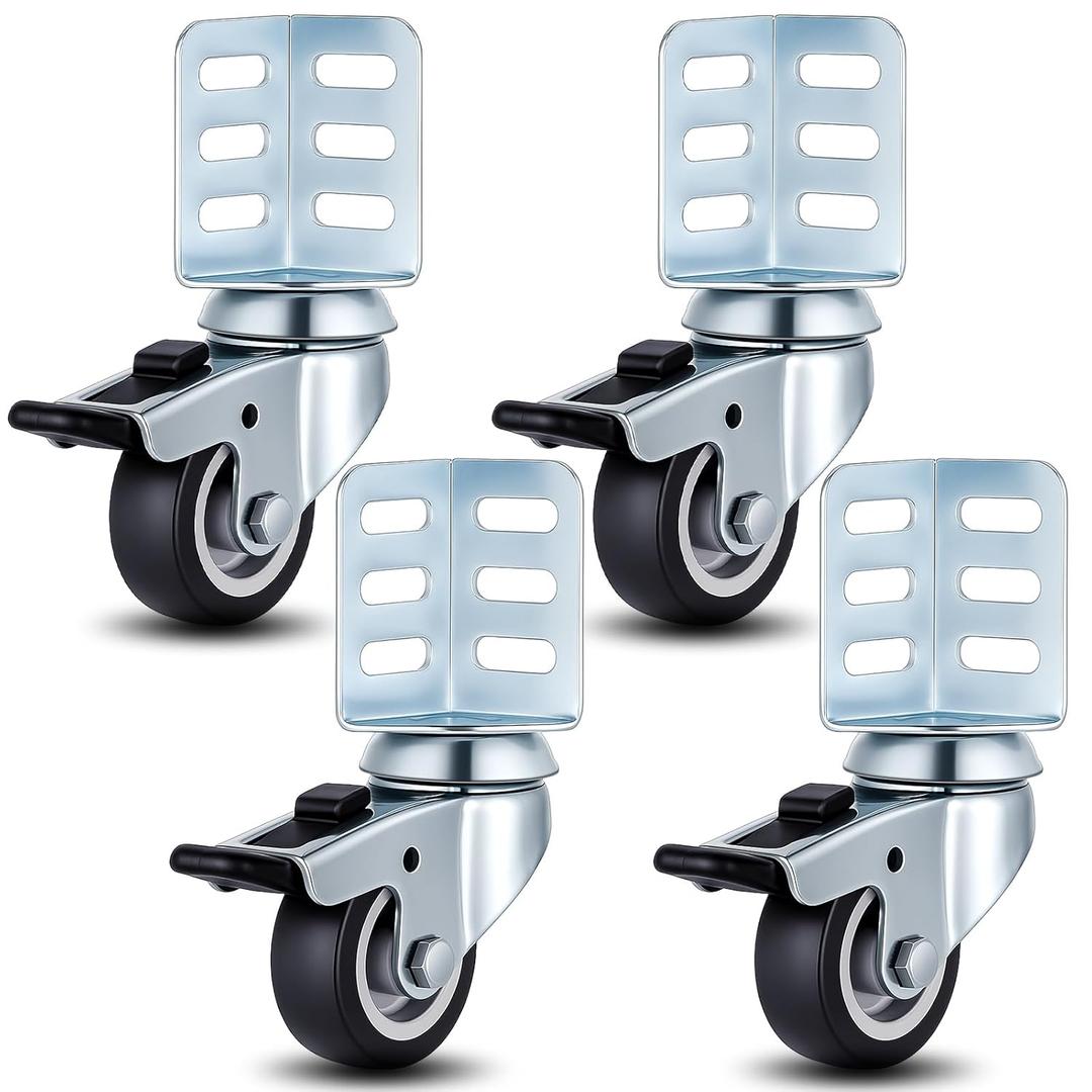 4 Pack Storage Rack Caster Wheels, 2" Heavy Duty 720 lb Storage Shelf Accessories Swivel Corner Casters with Top Brake Adapts to Boltless Self Locking Shelving Racks (Black)