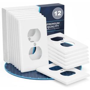 Bates- Duplex Receptacle Outlet Wall Plate, 4.5" x 2.75"/Standard Size, 12 Pack, White, Bulk 1-Gang Electrical Outlet Covers, Impact Resistant, UV Protection