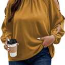 Floerns Women's Plus Size Cold Shoulder Long Sleeve Mock Neck Loose Blouse Top (Yellow, XXXL)