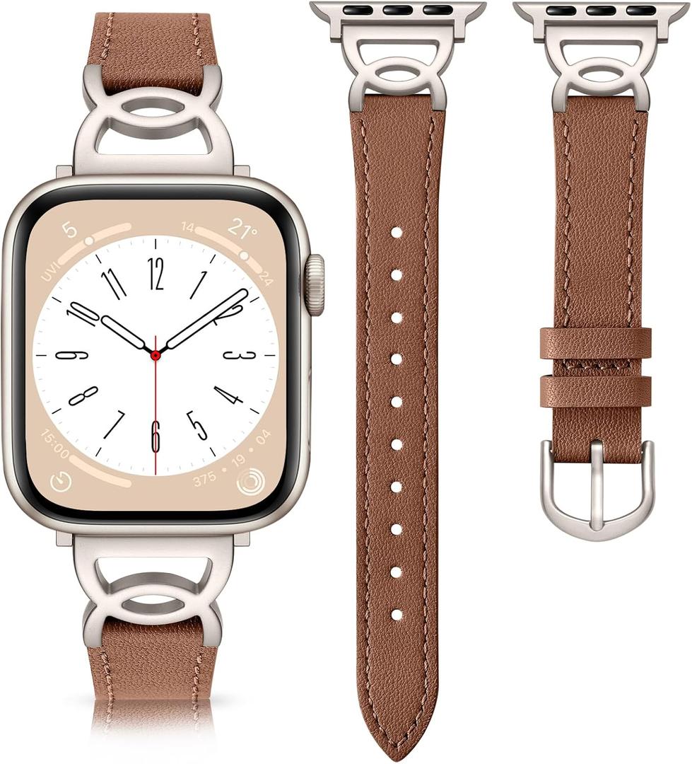 DaQin Slim Leather Band Compatible with Apple Watch Bands for Women  Top Grain Leather Band with DC-shaped Buckle for iWatch Band Series, 38mm/40mm/41mm/42mm(series 11 10)