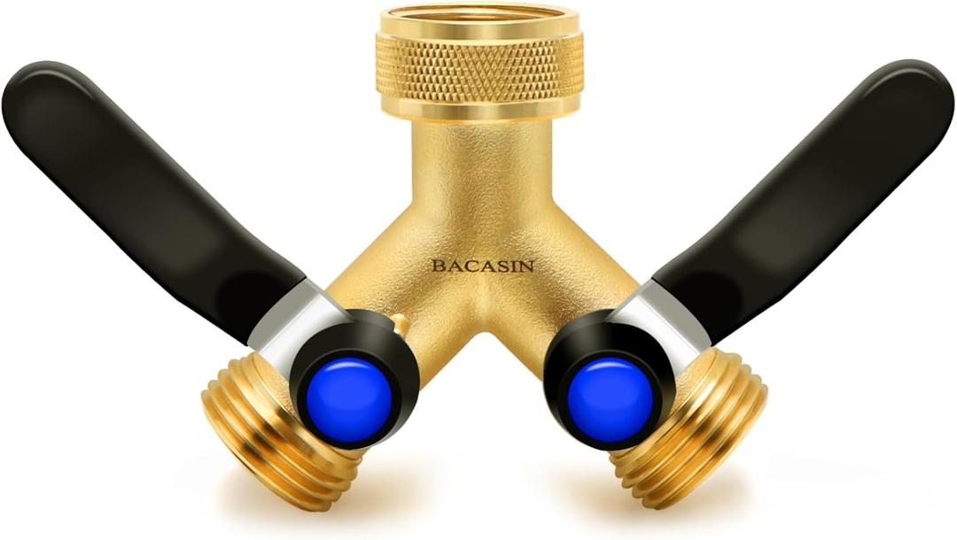 Brass Hose Splitter 2 Way Heavy Duty, Garden Hose Splitter with 304 Stainless Steel Long Handle, Brass water hose splitter 2 Way Y Valve 3/4" GHT Thread